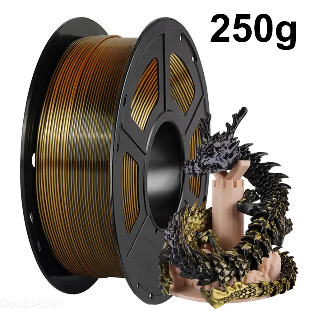 250g 500g 1kg 투톤 PLA 실크 골드 그린 3D 프린터 필라멘트 1.75mm 듀얼 컬러 3D 프린팅 재료 실크 PLA 블랙 레드 250gx4