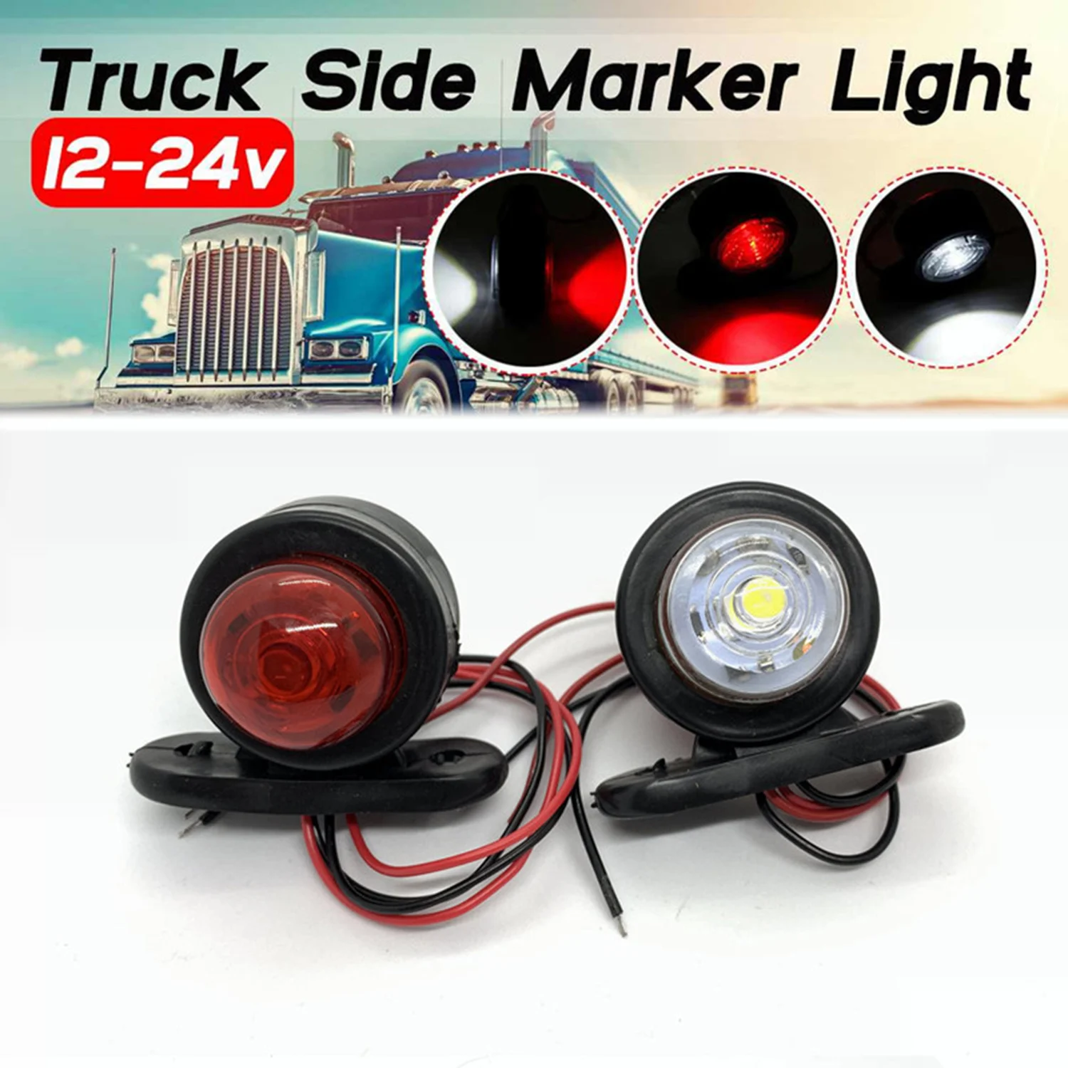 2PCS12V24VTruckTrailerLightsLEDSideMarkerPositionLampLorry