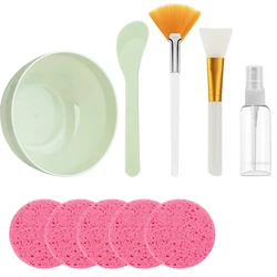 Deluxe Face Care Set: Beauty Mask Mixing Bowl, Silicone Facial Brushes, Compressed Sponges, and Spray Bottle (Green)