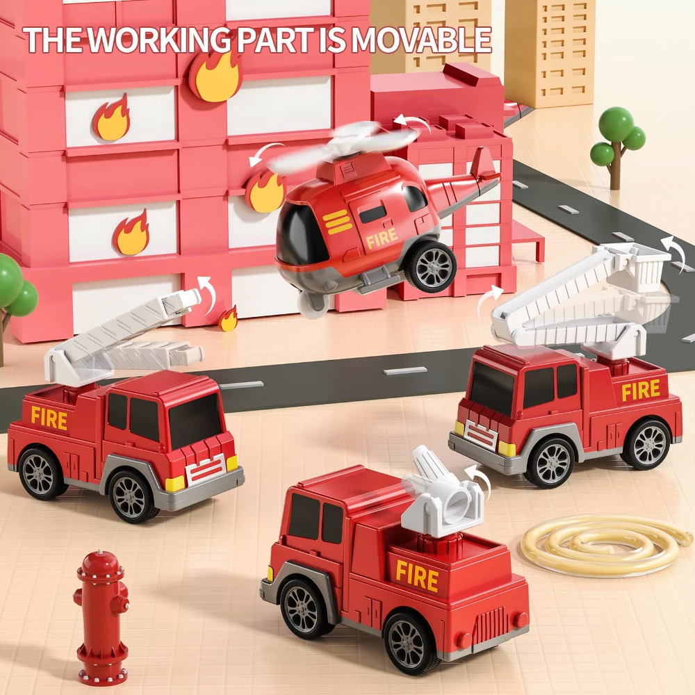 WizKidz Fire Toys for Kids 5 in 1 Carrier Truck Transport Friction Power Vehicles for Boys and Girls Ages 3 to 9 Birthday Gifts 3