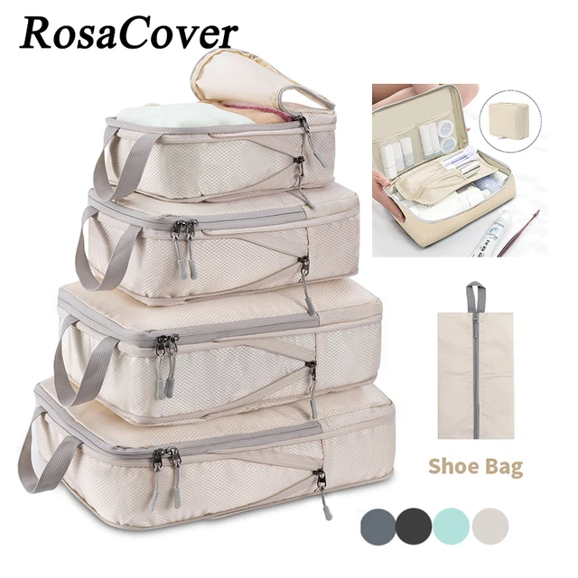Travel Compression Packing Cubes With Shoe Bag Portable Folding