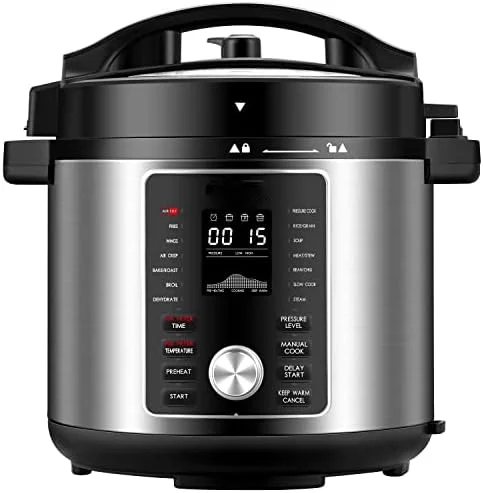 

Multi Cooker with Air Fry, Sous Vide, Rice, Sauté, Slow Cook, Steam, Roast, & Grill - Removable 8 QT Cooking Bowl, 8 Pre-Se Min