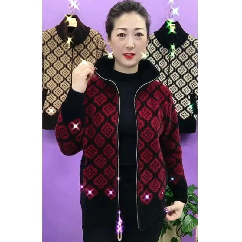 2023 Spring New Lmitation Mink Fleece Thickened Coat Foreign Style Mid Aged Elderly Women Autumn Winter Short Loose Version Top