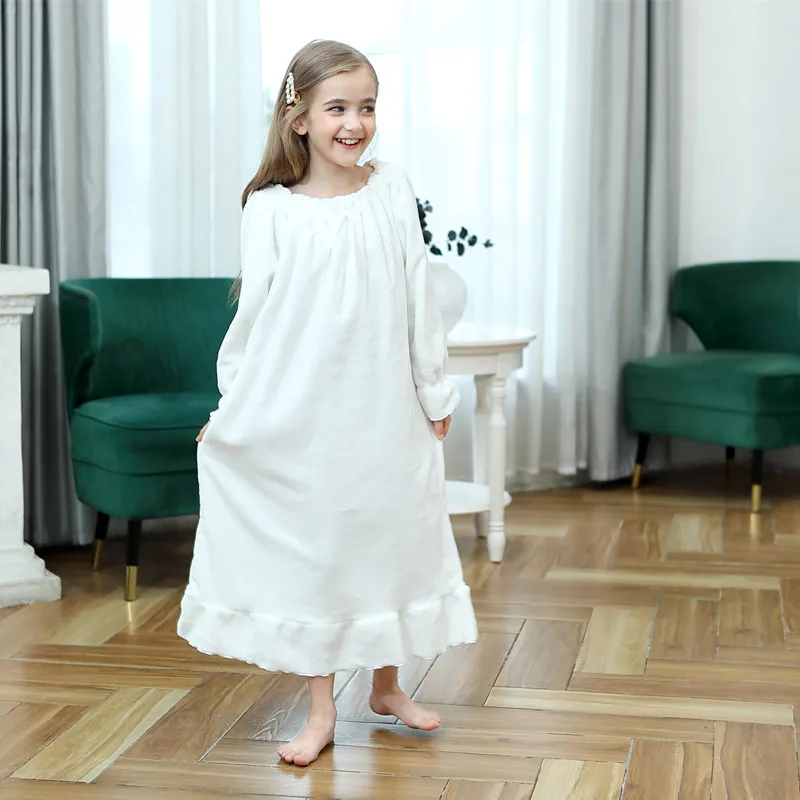 Girls Sleepwear Kids Nightgown Nightdress Pajamas for Children's Flannel Double Fleece Long Princess Autumn Winter