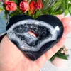 Black Agate Geode Heart Crystal - Natural Carved Palm Stone, Bohemian Home Decor, Love Pocket Gemstone for Crystal Collection 3