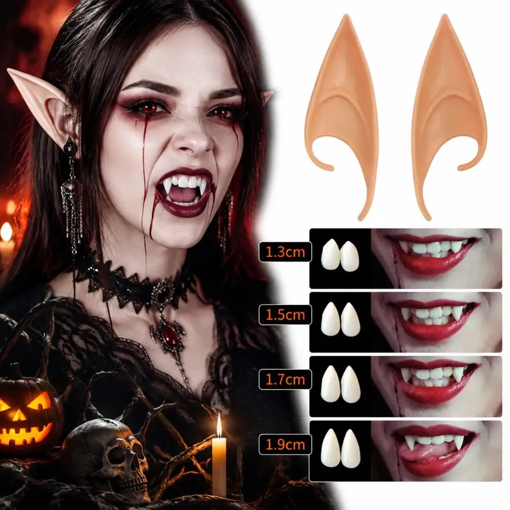 Halloween Vampire Fangs & Elf Ears Cosplay Accessories - Horror & Werewolf Role Play Dress-Up Props