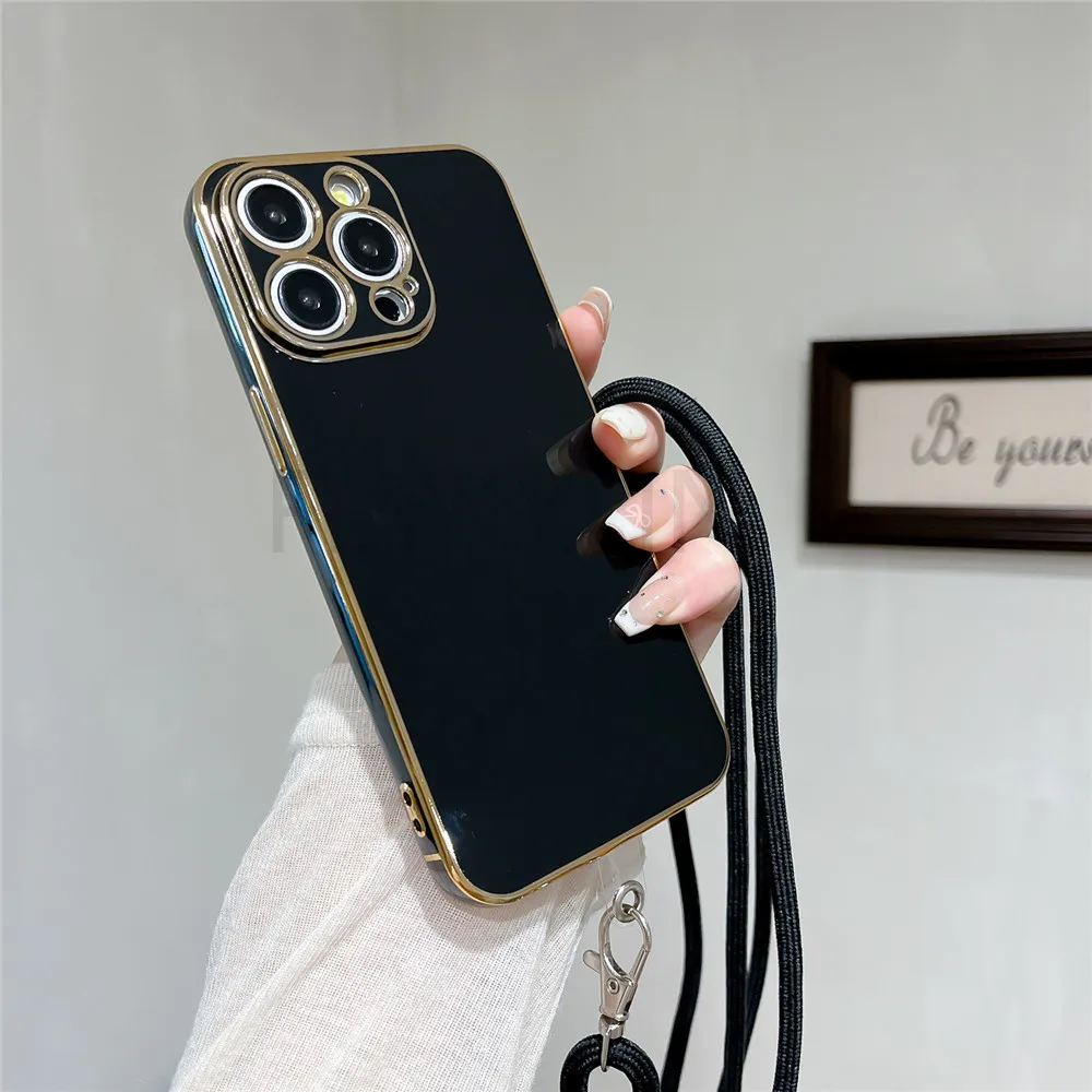 Luxury Plating Crossbody Lanyard Strap Silicone Phone Case