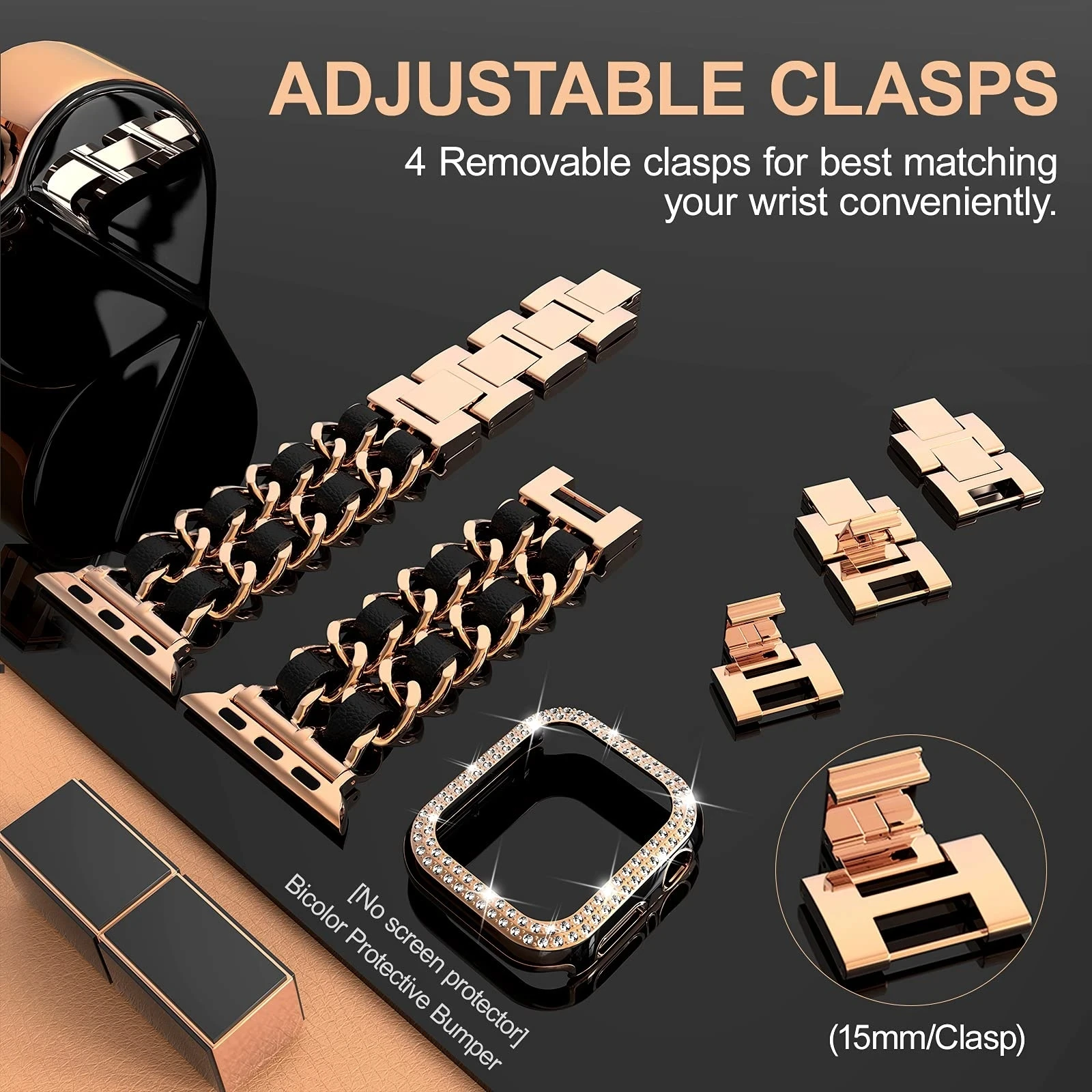 Case+strap for Apple watch band 40mm 41mm 38mm 44mm 45mm 42mm 40 mm Metal Watchband Cuban Link Bracelet iWatch serie 5 6 se 7 8