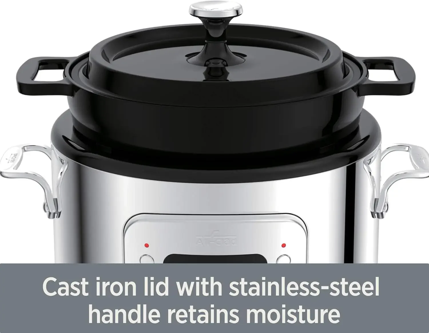 5 Quart 7-in-1 Electric Slow Cooker with Stainless Steel and Cast Iron, 1200W - Black Enamel Crock 3
