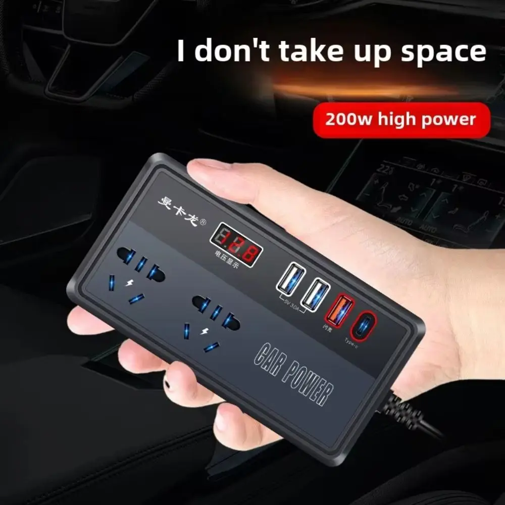 유니버설 차량용 인버터 DC 12V/24V to 220V 200W 고출력 차량용 변환기 QC 3.0 USB/타입 C 충전기 다기능 전원 어댑터