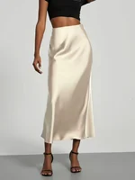 Jupe midi en satin pour femme, taille haute, coupe droite ajustée, drapé élégant, polyvalente et élégante pour le quotidien, les vacances et les soirées 3