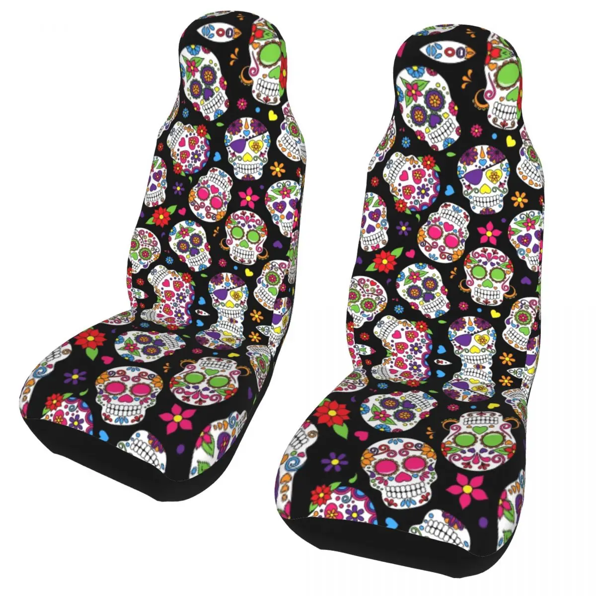 

Colorful Sugar Skulls Universal Car Seat Cover Waterproof For SUV Day of the Dead Car Seat Protector Fiber Hunting