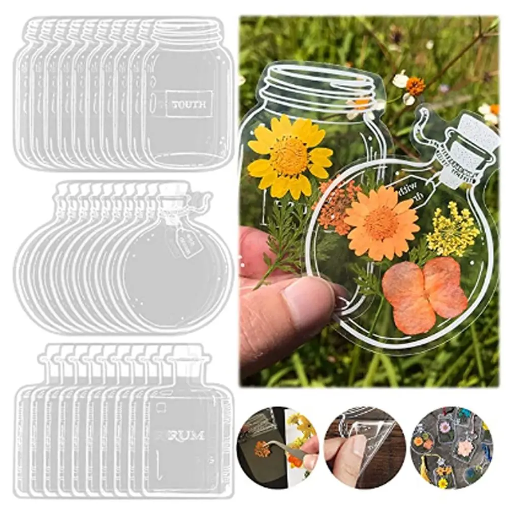 30Pcs Transparent Dried Flower Bookmarks Herbarium Bookmarks Flower Page Clips Reading Mark Glassware Shape Bookmarks Stickers