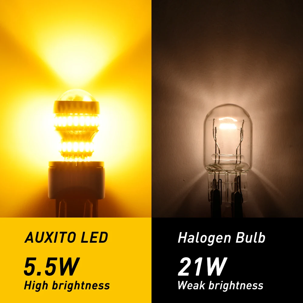 AUXITO 2Pcs T20 W21W LED Ȳ 7440 7443 W21/5W 3157 P27W  ȭƮ ڵ  ٰ Mazda 2 3 6 CX5 CX3 Audi A3