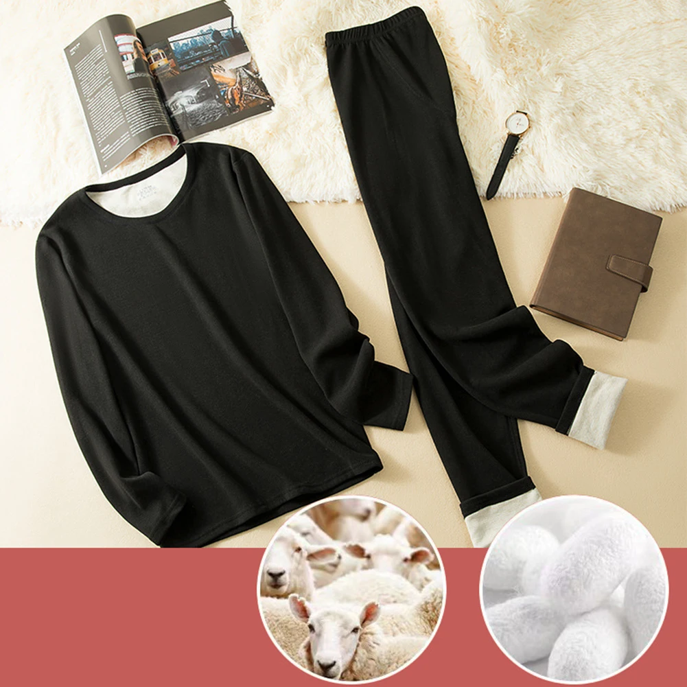 

Men Winter Thermal Long Johns Thick Warm Long Base Underwear Set Fleece Lined Bottom Suit 2PC Solid Loose Casual Sleepwear