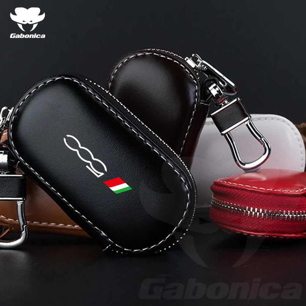 

New Leather Car Key Case Folding Remote Control Zipper Keychain For Fiat 500 500C 500L 500X Shell Protector Cover Auto Accessory