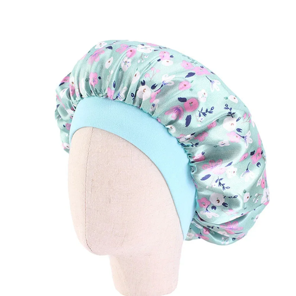 Kids Girls Sleep Cap stampa floreale cuffia per capelli Satin