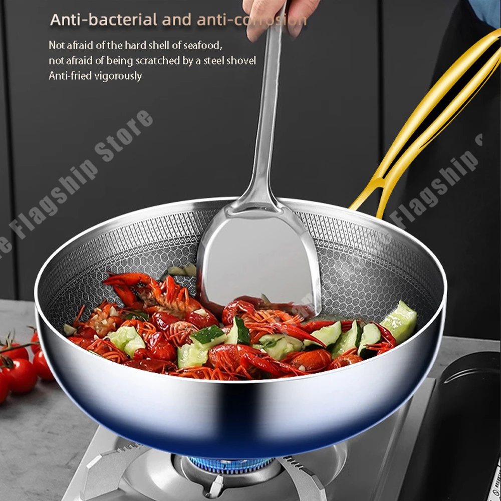 316 Stainless Steel Frying Pan Wok Non-stick Cooking Honeycomb Steak Gas Stove Pot Induction General Saucepan Kitchen Cookware - Image 2