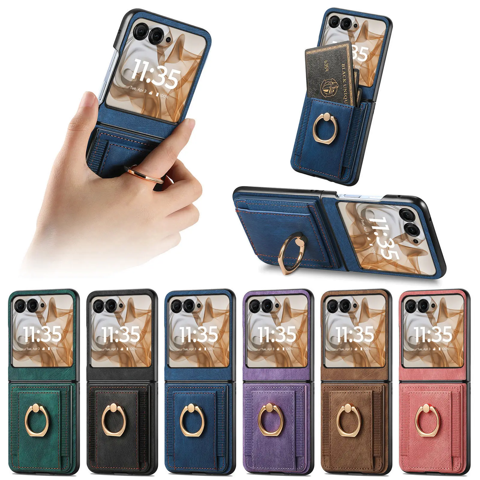 Vintage Magnetic Leather Case with Ring Holder and Card Slot - Fashionable Stand Cover with Skin-Soft Finish