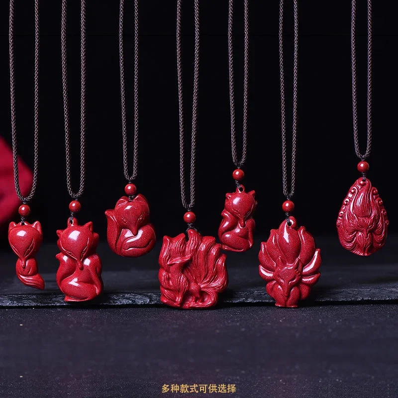 

Ожерелье с подвеской Cinnabar Jade Nine Tailed Fox, ювелирные изделия, китайская естественная рука, женские подарки на удачу, цепочка на свитер