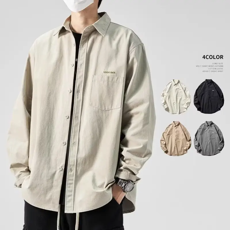 

Korean Fashion Men's Long Sleeve Social Shirt Casual Letter Oversized Button Up Blouses Autumn High Street Y2K Baggy Cargo Shirt