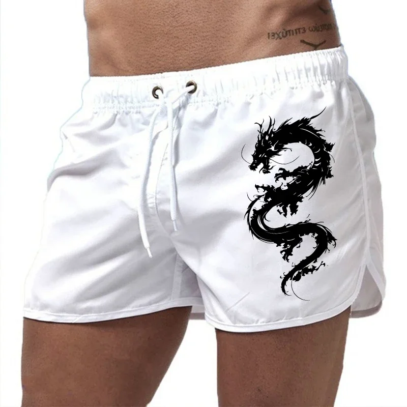 Mens Chinese Dragon Printed Beach Shorts