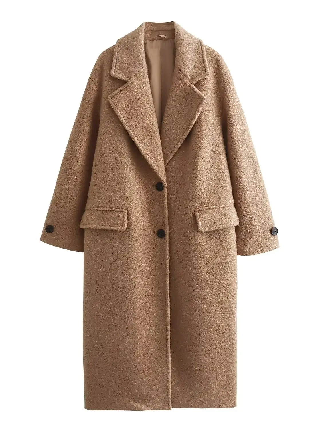 

XNWMNZ Women's Fashion 2023 Autumn/Winter BOUCLÉ Coat Women Lapel Long Sleeve Flap Pocket Versatile Female Long Coat