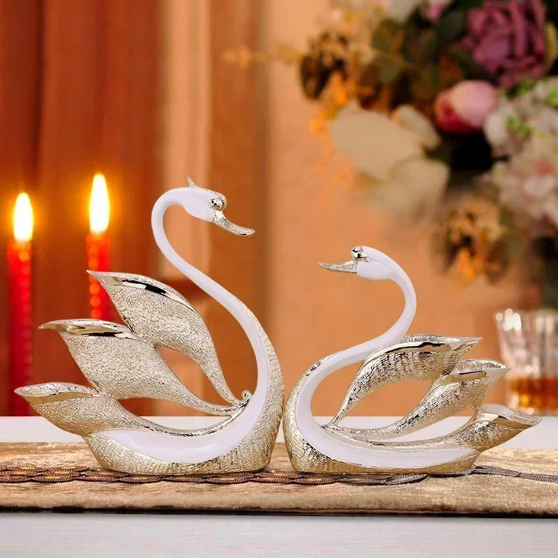 

Nordic Luxury Couple Swan Resin Adornments Art Home Livingroom Desktop Sculpture Crafts Office Study Room Furnishing Decoration