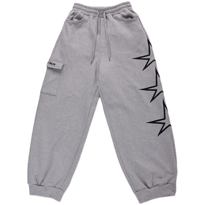 

High Quality Gray Cotton Asymmetry Stars Hip Hop Sweatpants Hot Girls Loose Joggers Women Streetwear Korean Harajuku Winter 2022