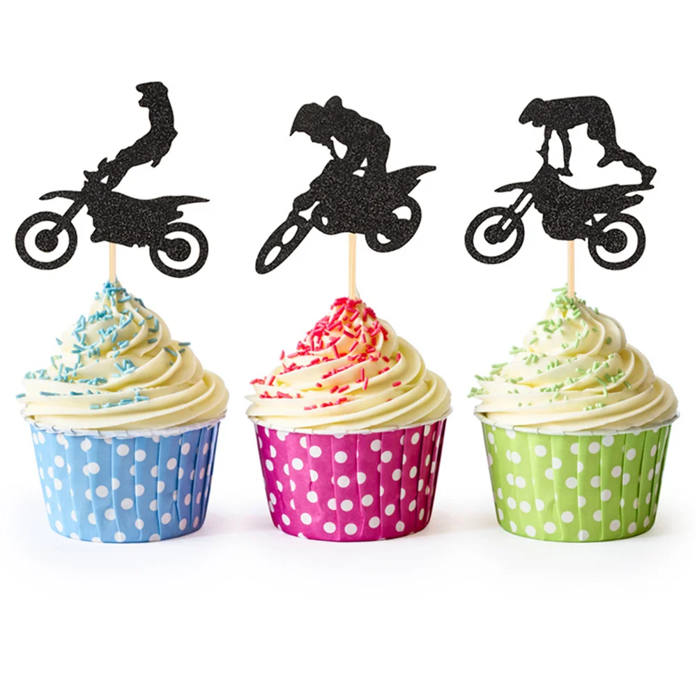 

24pcs Motor Birthday Party Decorations Motor Bike Cupcake Toppers Motorcycle Cake Decorative Children Car Party Supplies Decor