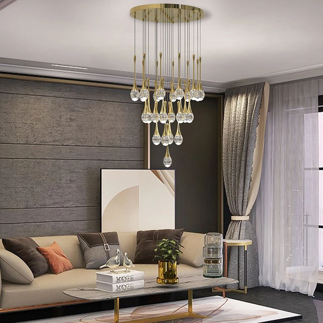 Avizeler salonu ve oturma odası Modern kristal kolye parlaklık Villa Loft  lamba aydınlatma için masa üzerinde avize - AliExpress