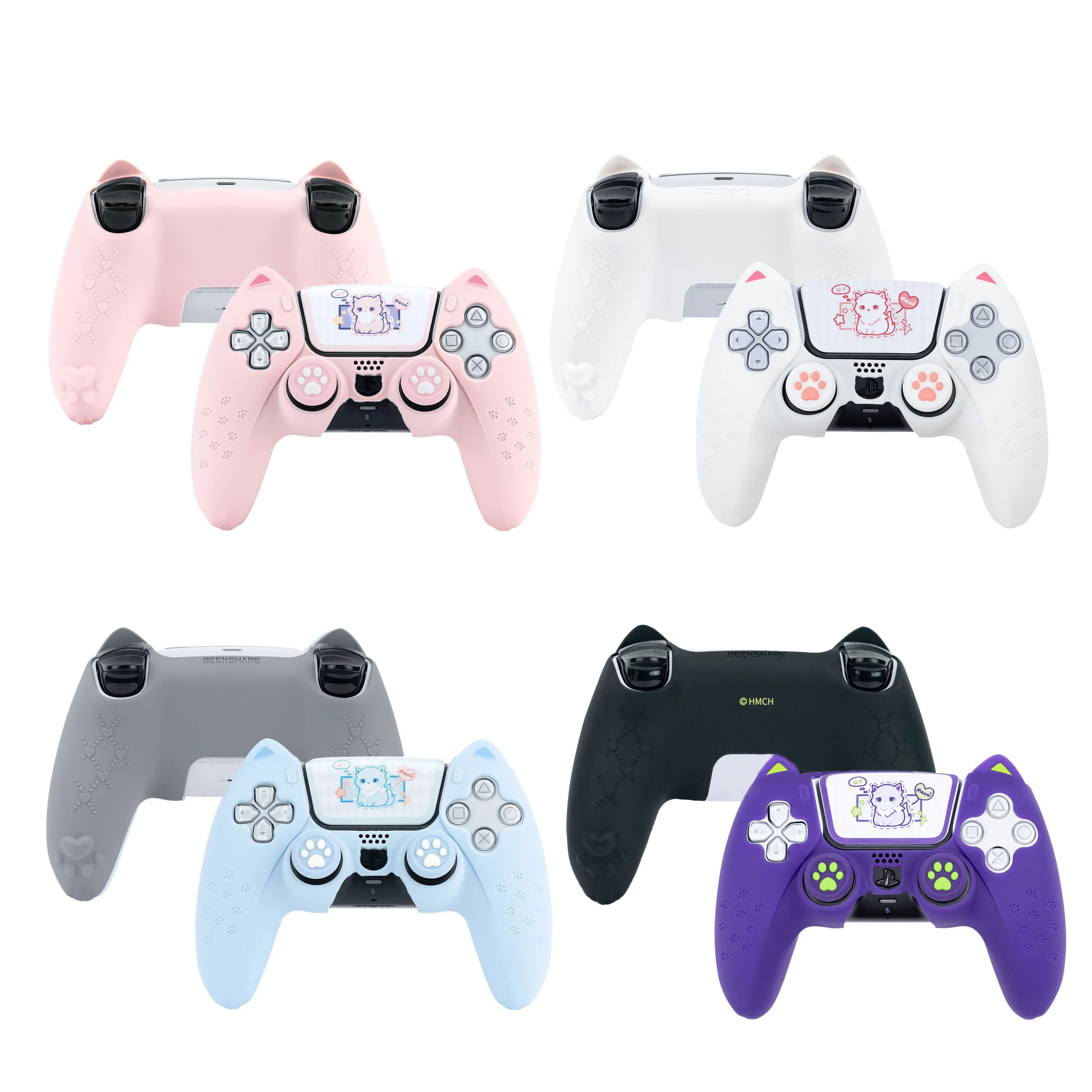 Cat Paw Pink Love Custodia Protettiva In Silicone Morbido Per La Copertura Della Pelle Per Sony Playstation Dualsense 5 Controller Ps5 Thumb Stick Gri