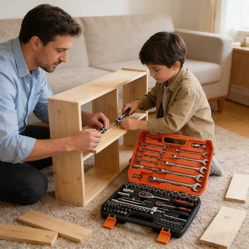 82-teiliges Gabelschlüssel-Set für Autoreparaturen, Schnellverschluss-Ratschenschlüssel-Kombination, Multifunktionales Steckschlüssel-Set, OEM-Hartschalenkoffer – Detail 13