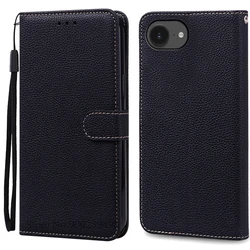 Luxury Leather Flip Wallet Stand Book Cover Silicone Case - Premium Coque s - iPhone 17 e (Black)