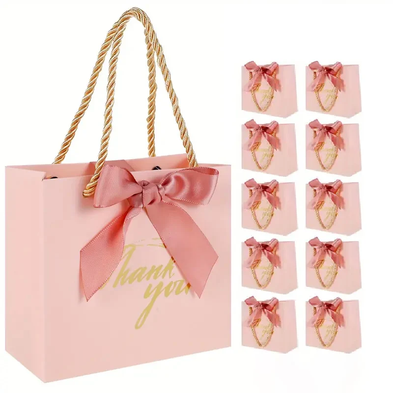 10 Stück rosa Dankeschön-Geschenktüten – wiederverwendbare und langlebige Papiertüten mit stilvollen Griffen – perfekt für Geburtstags- und Hochzeitsgeschenke