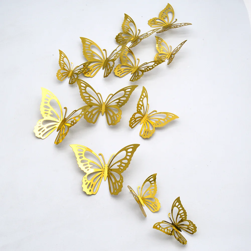 3D Cut-Out Butterfly Wall Sticker Four-layer Pearlescent Paper Butterfly  DIY Wedding Decoration Big Butterfly Sticker Home Decor