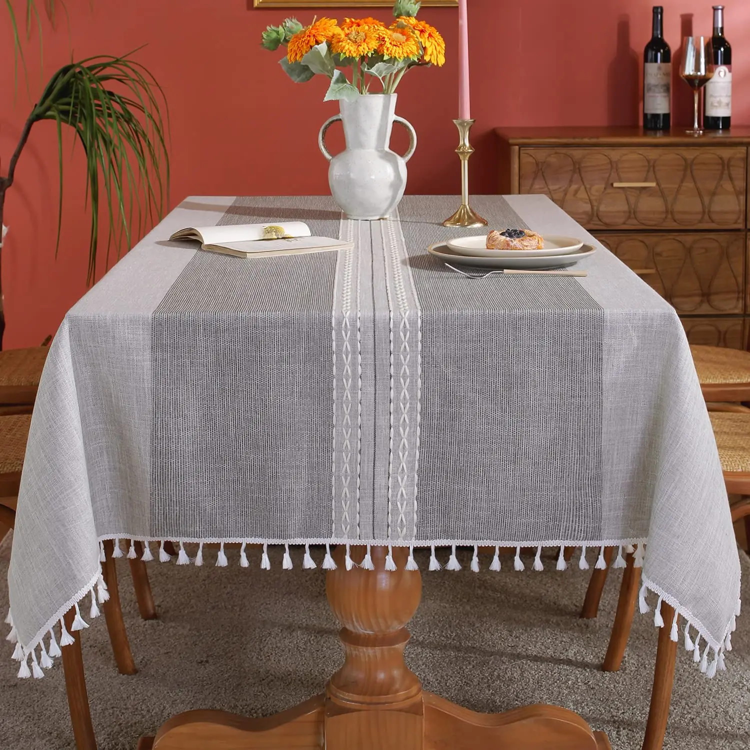 

Rustic Cotton Linen Tablecloth,Waterproof Tablecloths,Burlap Stripes Table Cloths for Kitchen, Dining Rectangle Tables Rectangle