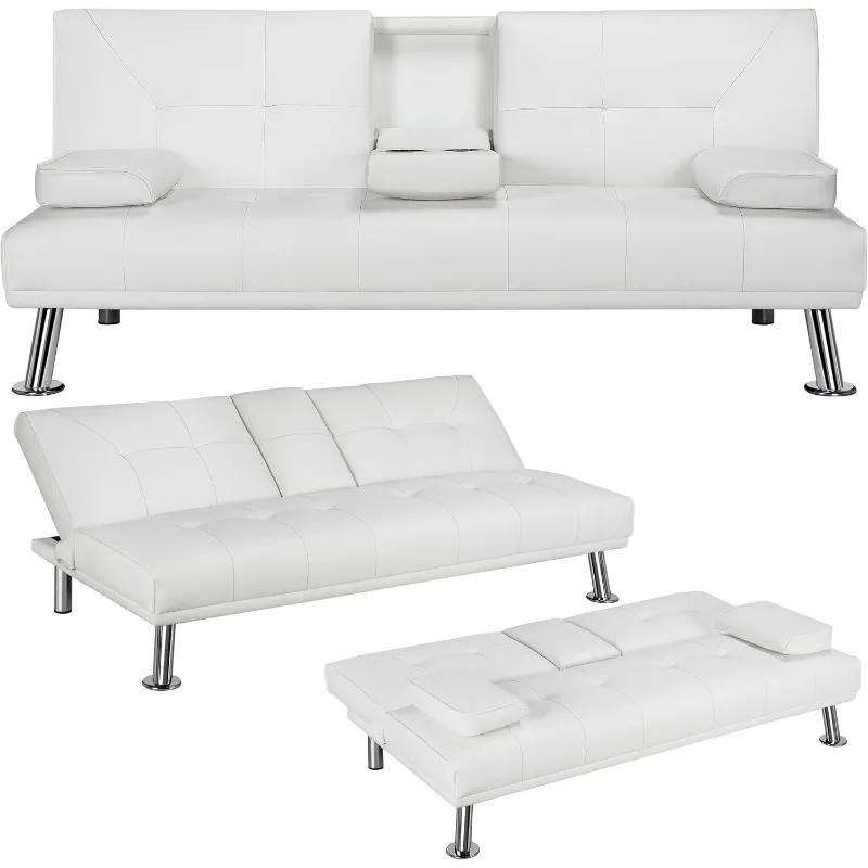 Modern Sofa Bed Faux Leather Sofa Convertible Folding Futon Couch with Armrest Home Recliner Home Furniture