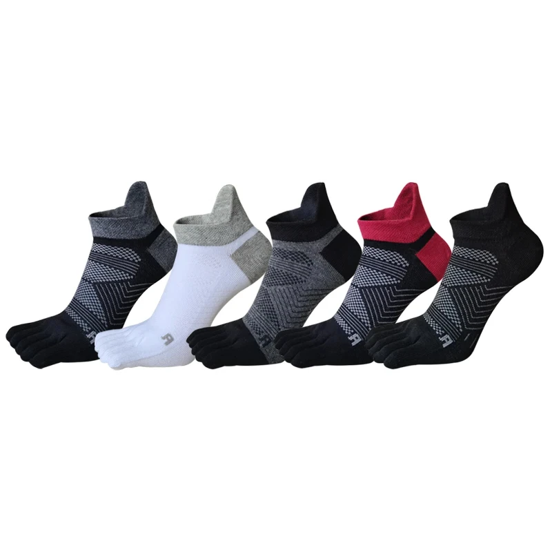 5 Pairs/lot Man Sport 5 Finger Socks Cotton Solid Sweat-Absorbing Breathable Shallow Mouth Fitness Travel Ankle Boat Toe Socks