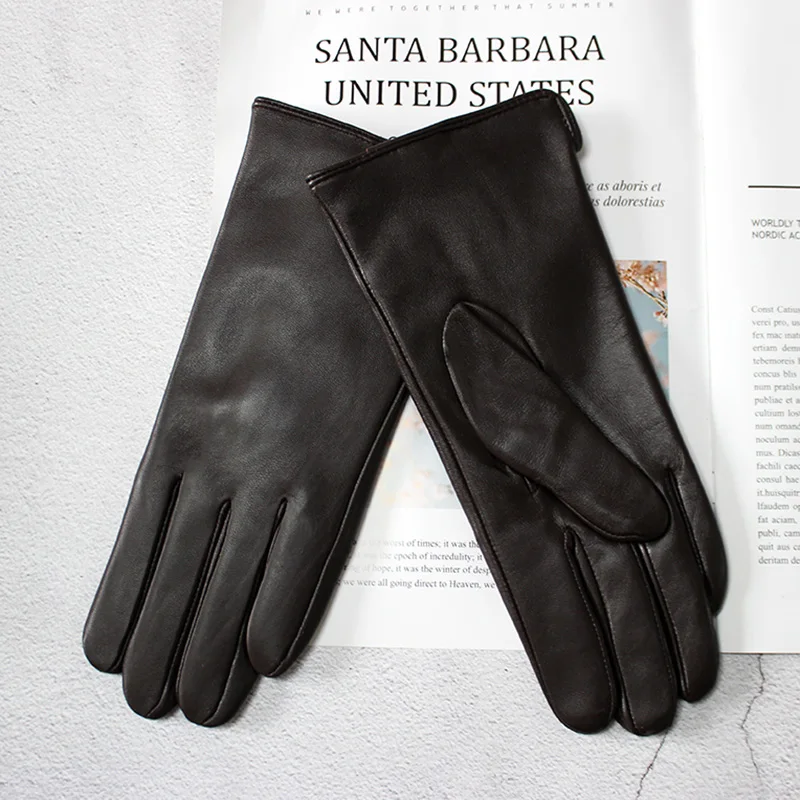 Women's Sheepskin Leather Gloves with Wool Lining - Fall/Winter Warmth for Motorcycle and Driving