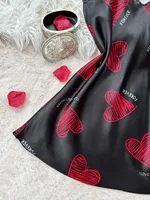 Chemise de nuit en Satin imprimé lèvres rouges pour la saint-valentin, col en V, dos nu, Mini robe de nuit, vêtements de nuit pour femmes 6