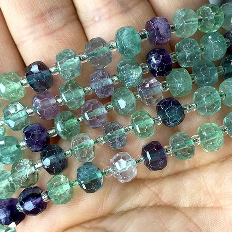 Natural Gemstone Fluorite 6x8MM Faceted Rondelle Round Stone Spacer Beads for Jewelry Making DIY Bracelet Necklace Accessories 2