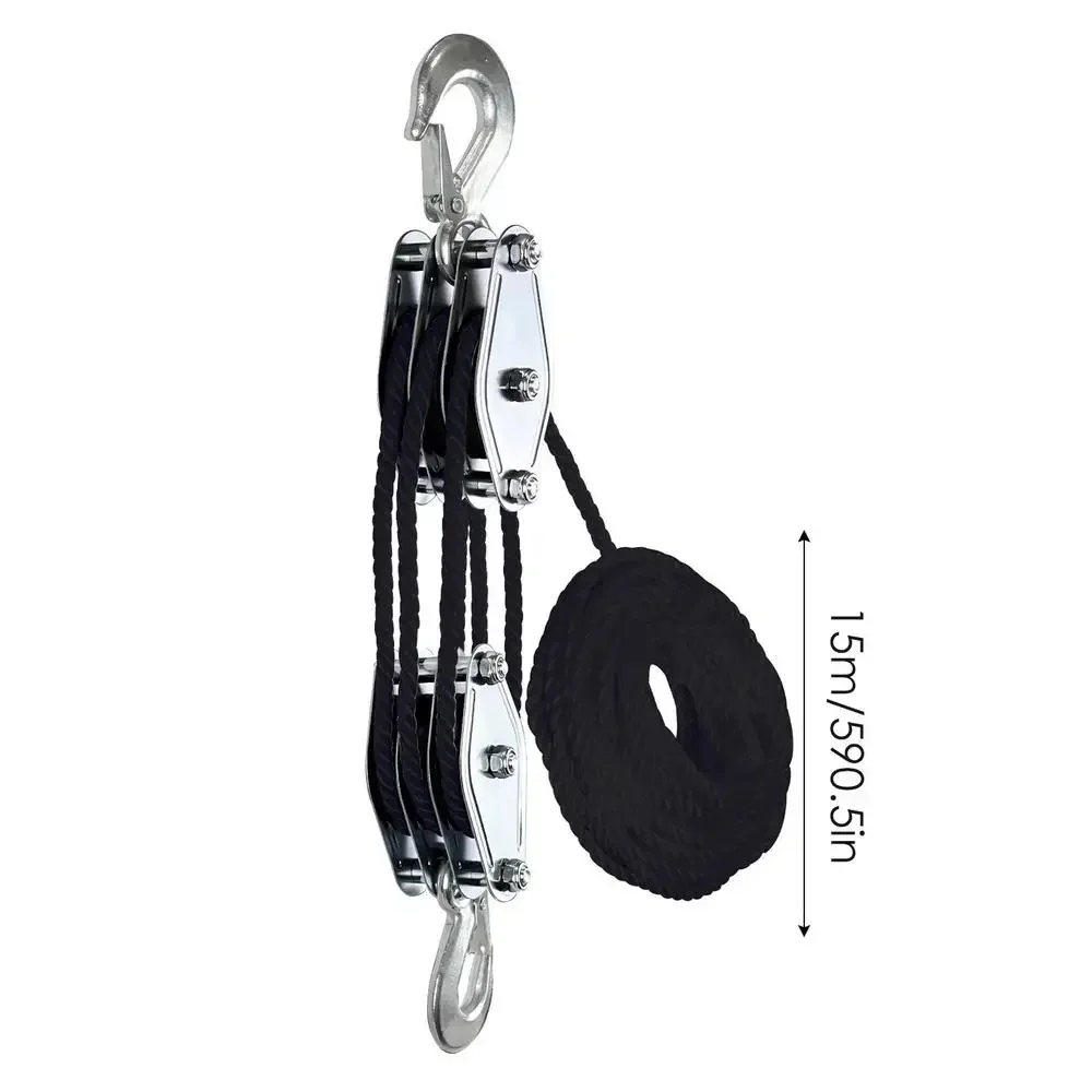 Block And Tackle Rope Pulley Hoist 1pc With 5:1 Lifting Power Multifunctional Heavy Duty Pulley System With 2200 Lbs swivel pulley
