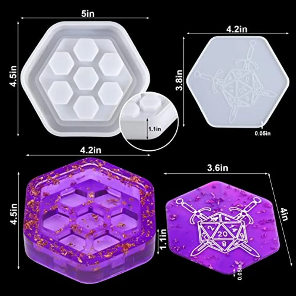 7 Shapes Dice Molds Silicone Hexagon Dice Box Mold Polyhedral Dice