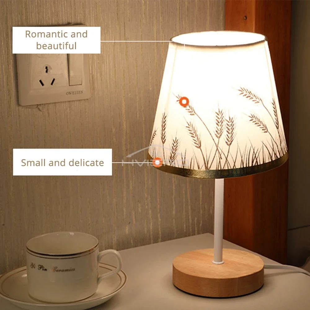 Wooden USB Table Lamp - Modern Bedside Nightstand Light with Cylinder Shade
