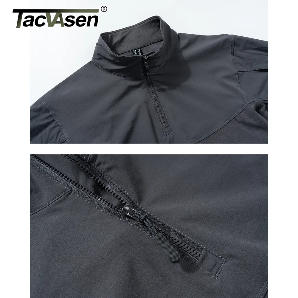 TACVASEN 남성용 경량 1/4 지퍼 티셔츠, 긴팔 티셔츠, 내마모성 야외 훈련 작업 셔츠, 풀오버 상의