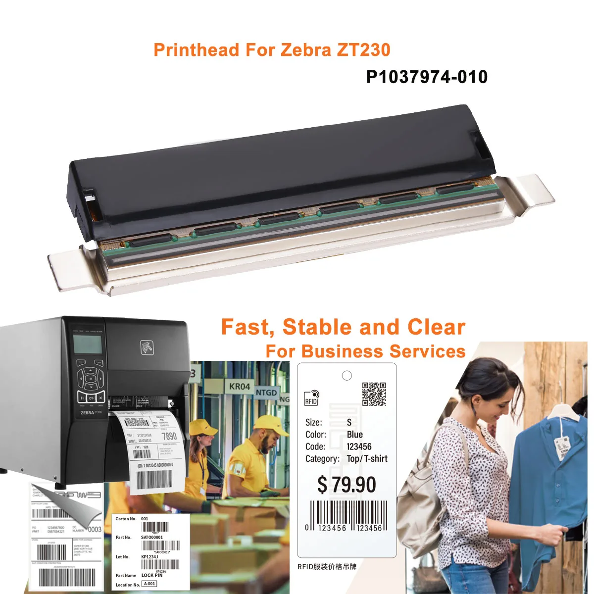 Zebra ZT210 ZT230 ZT220 203dpi 프린터 P1037974-010용 새 열전사 프린트 헤드 바코드 프린트 헤드
