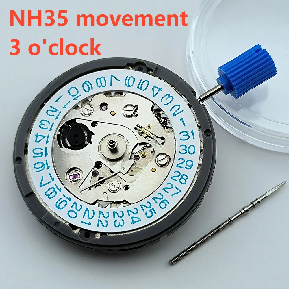 NH35 무브먼트 블루 레터 자동 기계식 무브먼트, 3 시 날짜 창, 남성용 시계 무브먼트 시계 액세서리