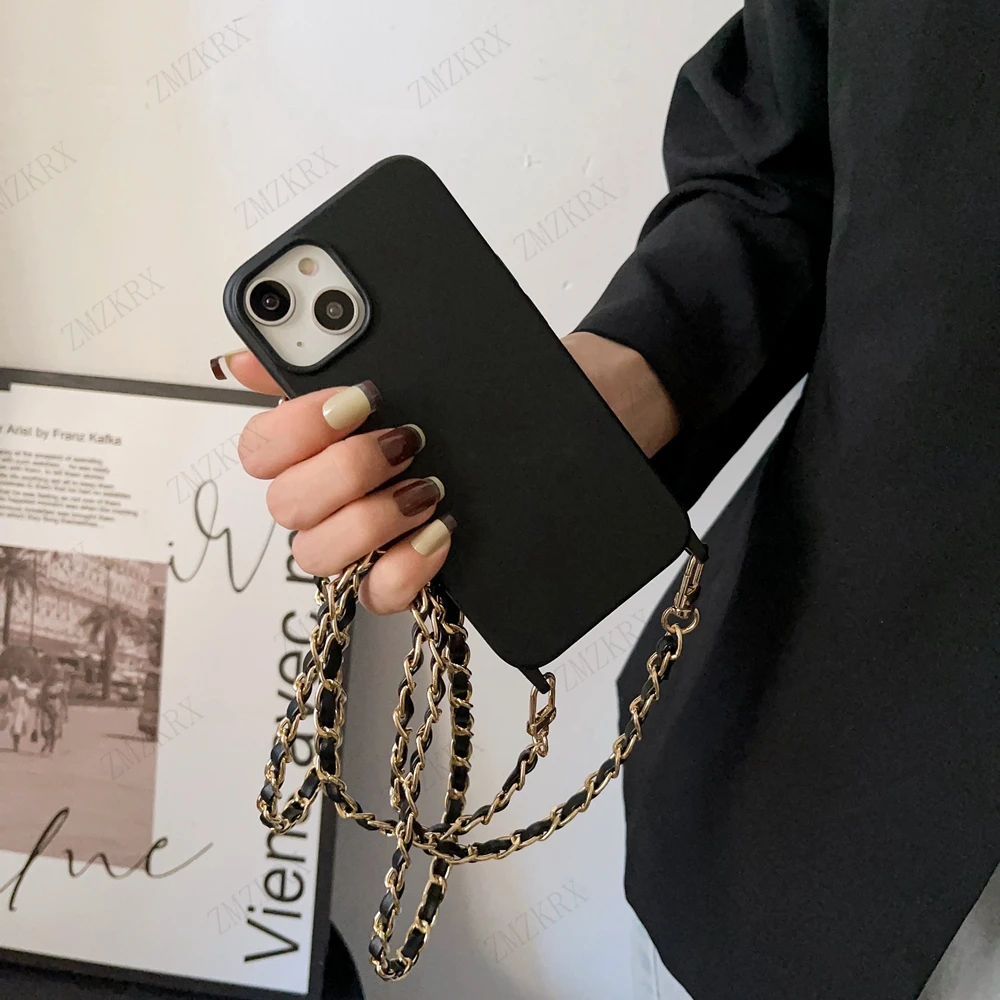 Elegant Liquid Silicone Crossbody Lanyard Case with Leather Chain Cord