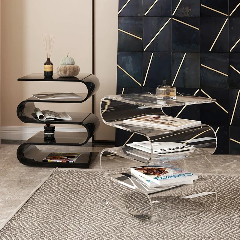 Nordic Transparent Book Shelf Acrylic Personality Side Table Living Room Furniture Home Decor Small Bookshelf Magazine Rack New